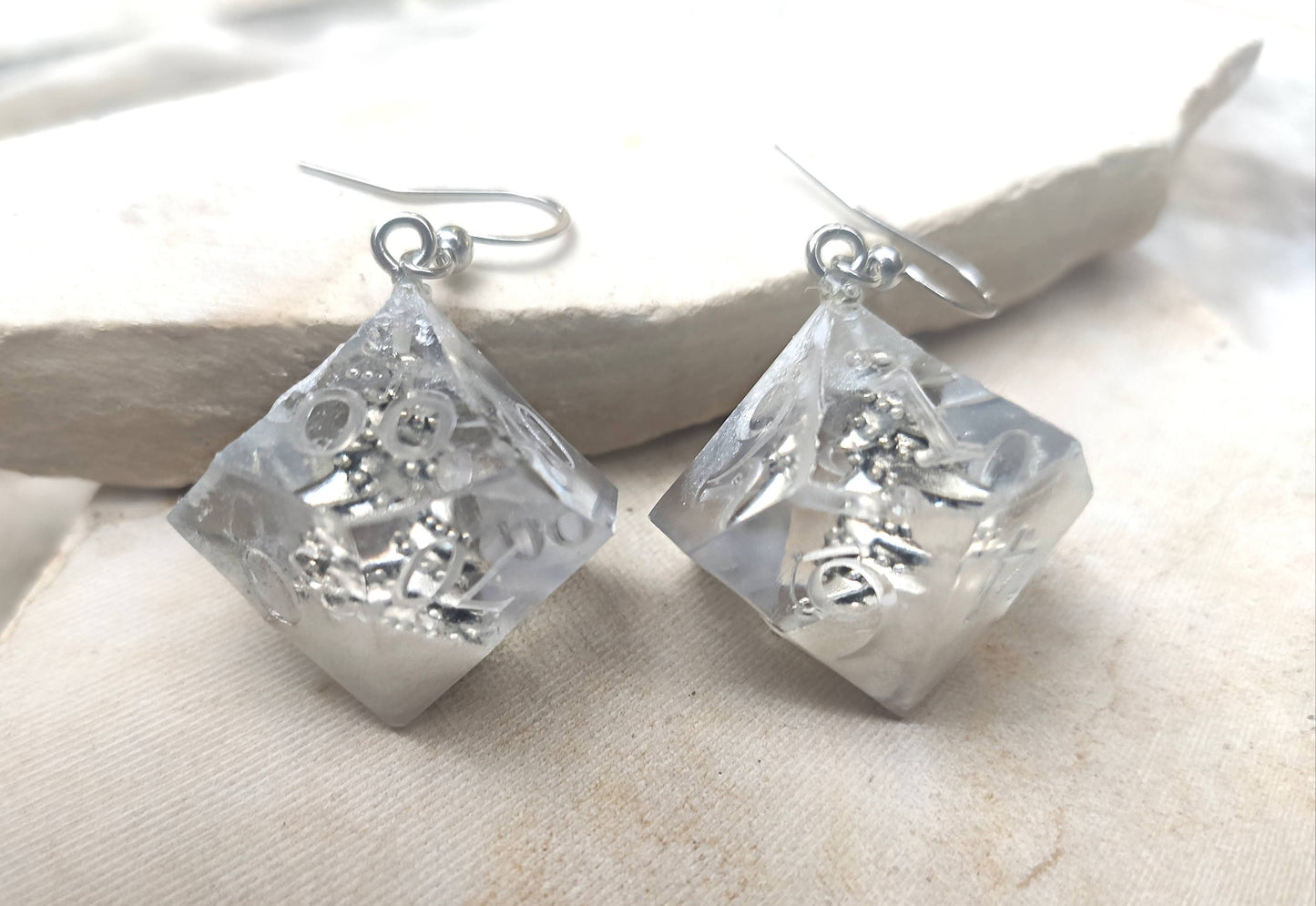Handcrafted gamer inspired earrings with resin dice design