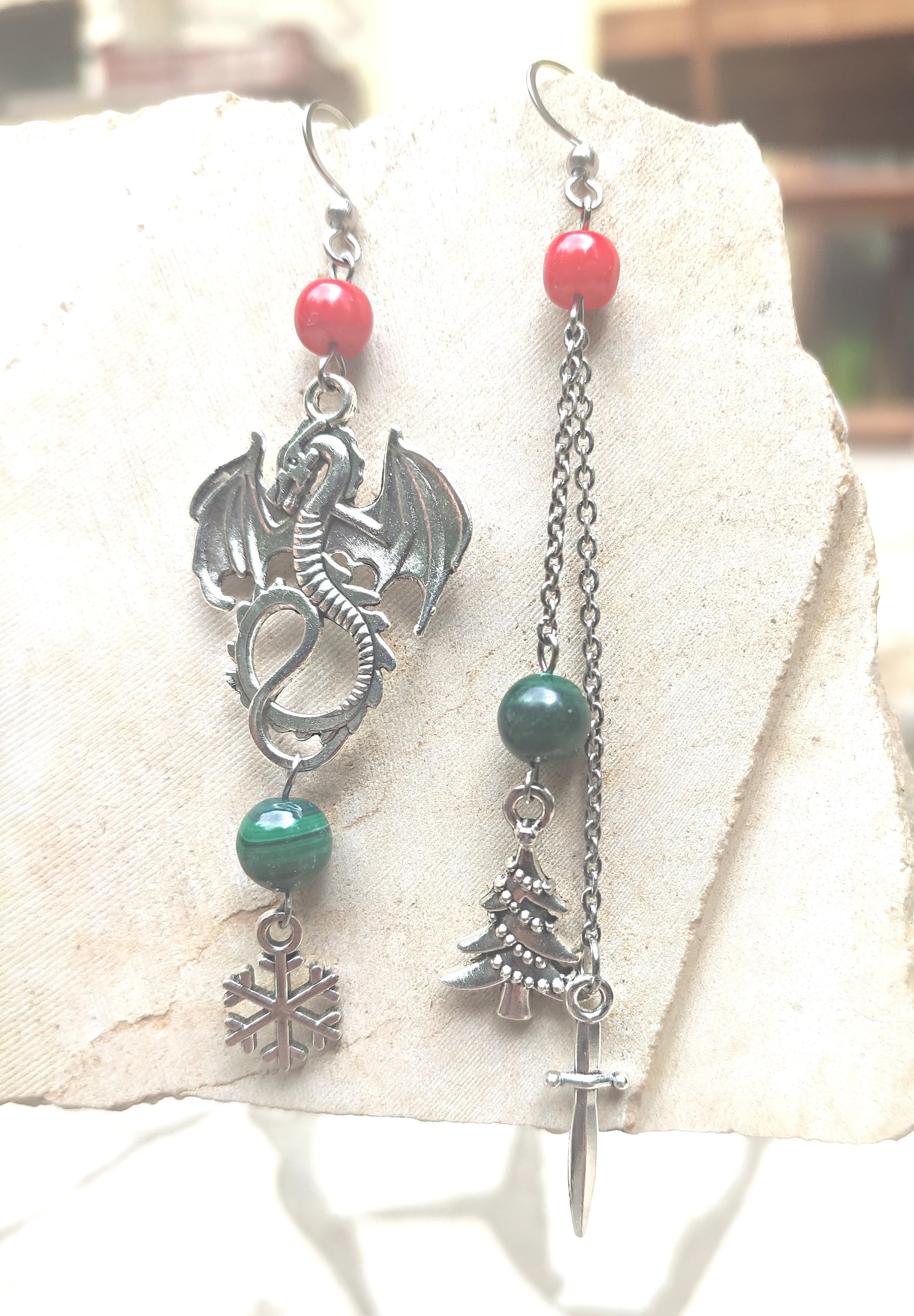 Dragon themed earrings, handcrafted fantasy jewelry for women