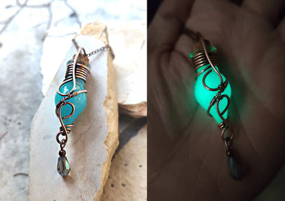 glow-in-the-dark potion bottle necklace magical green light fantasy jewelry