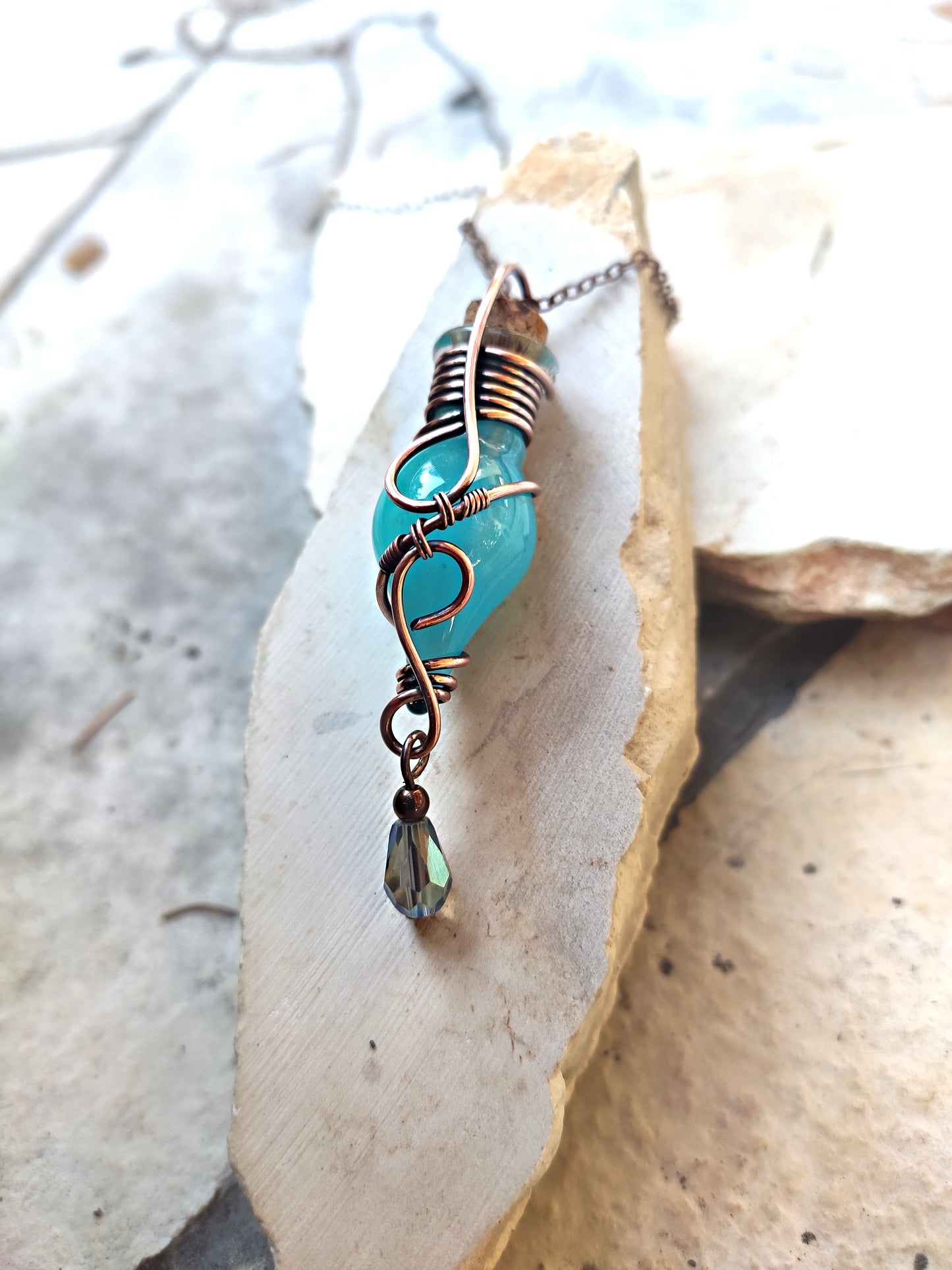 glowing green potion bottle necklace magical vial jewelry for fantasy lovers