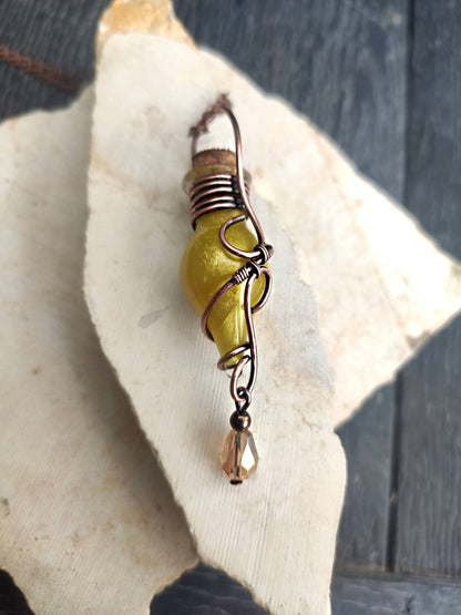 golden yellow potion bottle necklace with crystal fantasy-inspired handmade magical jewelry gift