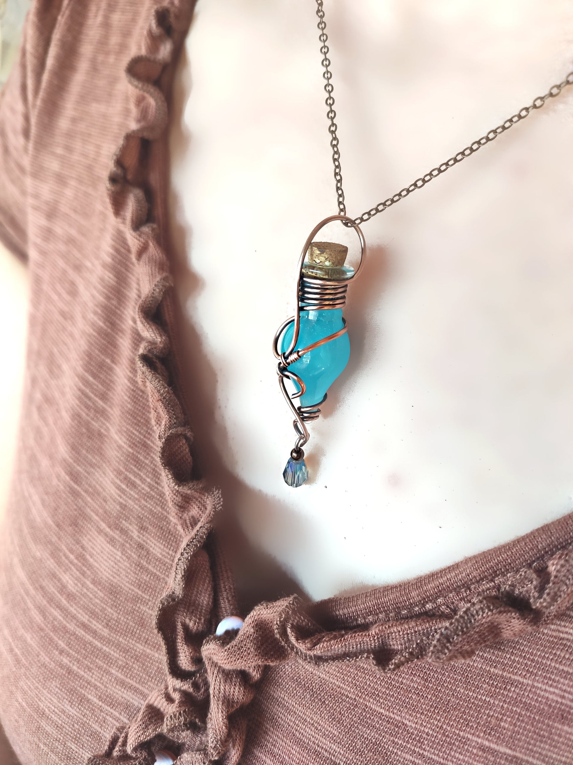 green glow-in-the-dark potion bottle necklace handmade magical jewelry gift