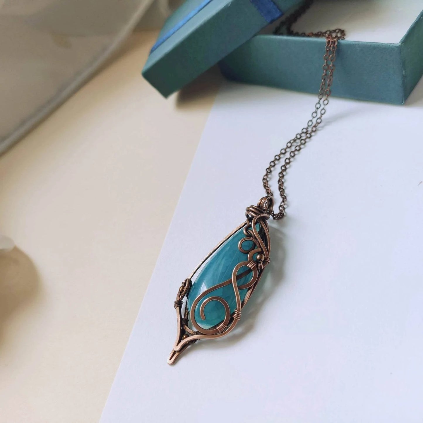 Elegant handmade necklace featuring natural blue agate gemstone