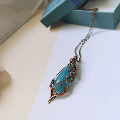 Elegant handmade necklace featuring natural blue agate gemstone