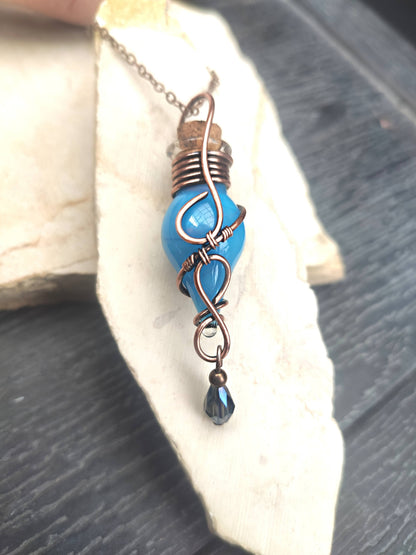 handmade blue potion bottle necklace fantasy magical jewelry gift