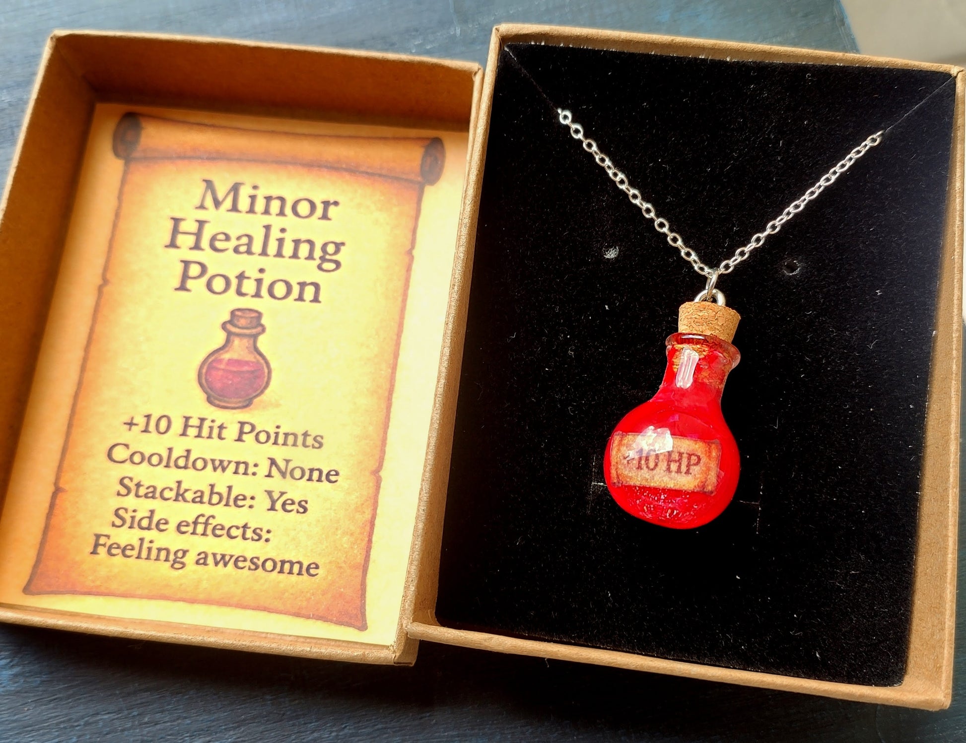 handmade healing potion glass vial necklace unique fantasy accessory
