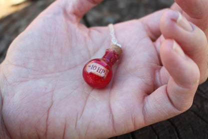 HP Healing Potion necklace with sterling silver chain, handcrafted magical pendant