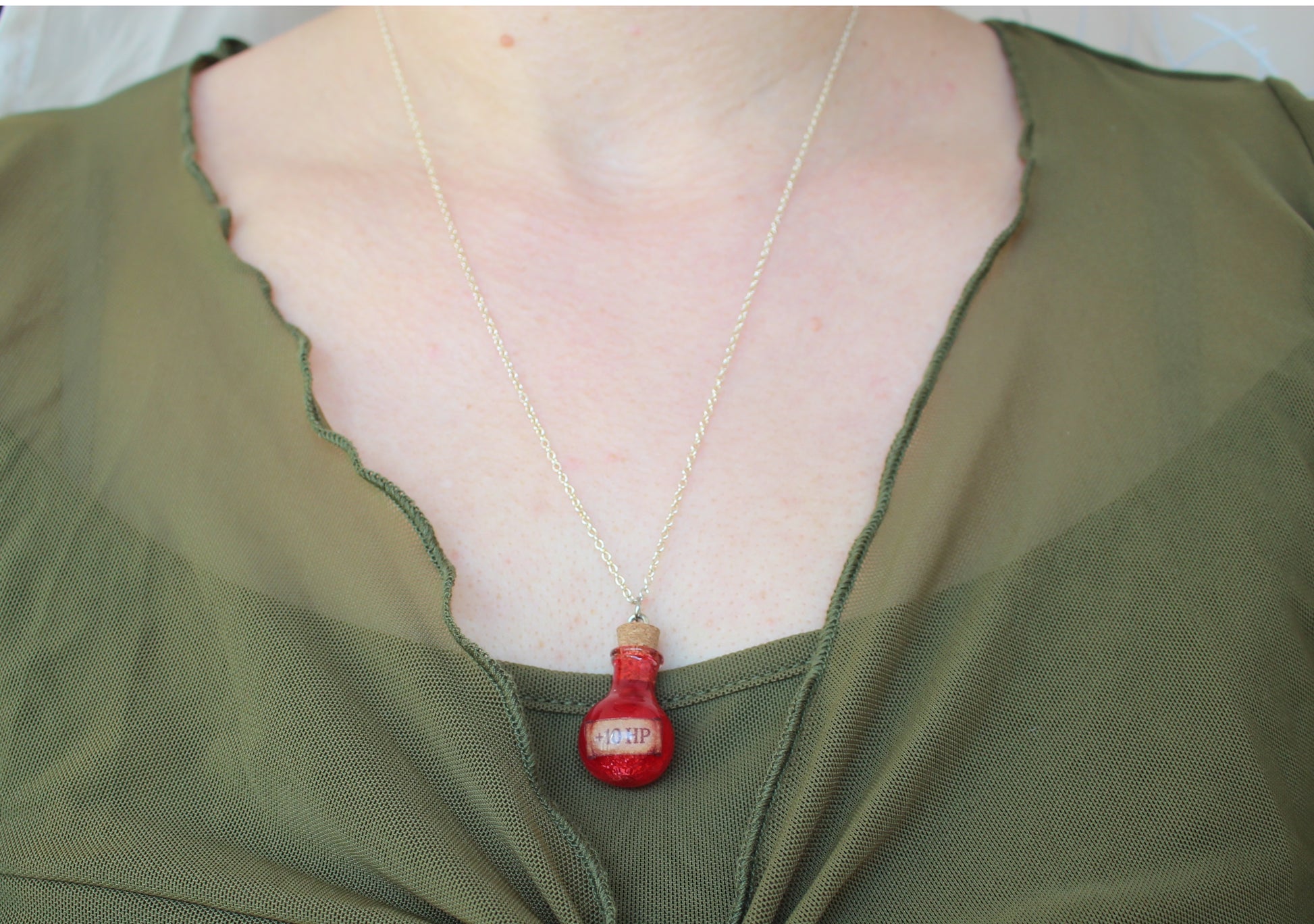 HP Healing Potion necklace with sterling silver chain, fantasy jewelry for adventurers