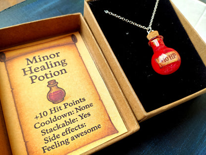 healing potion necklace vial of vitality for fantasy lovers