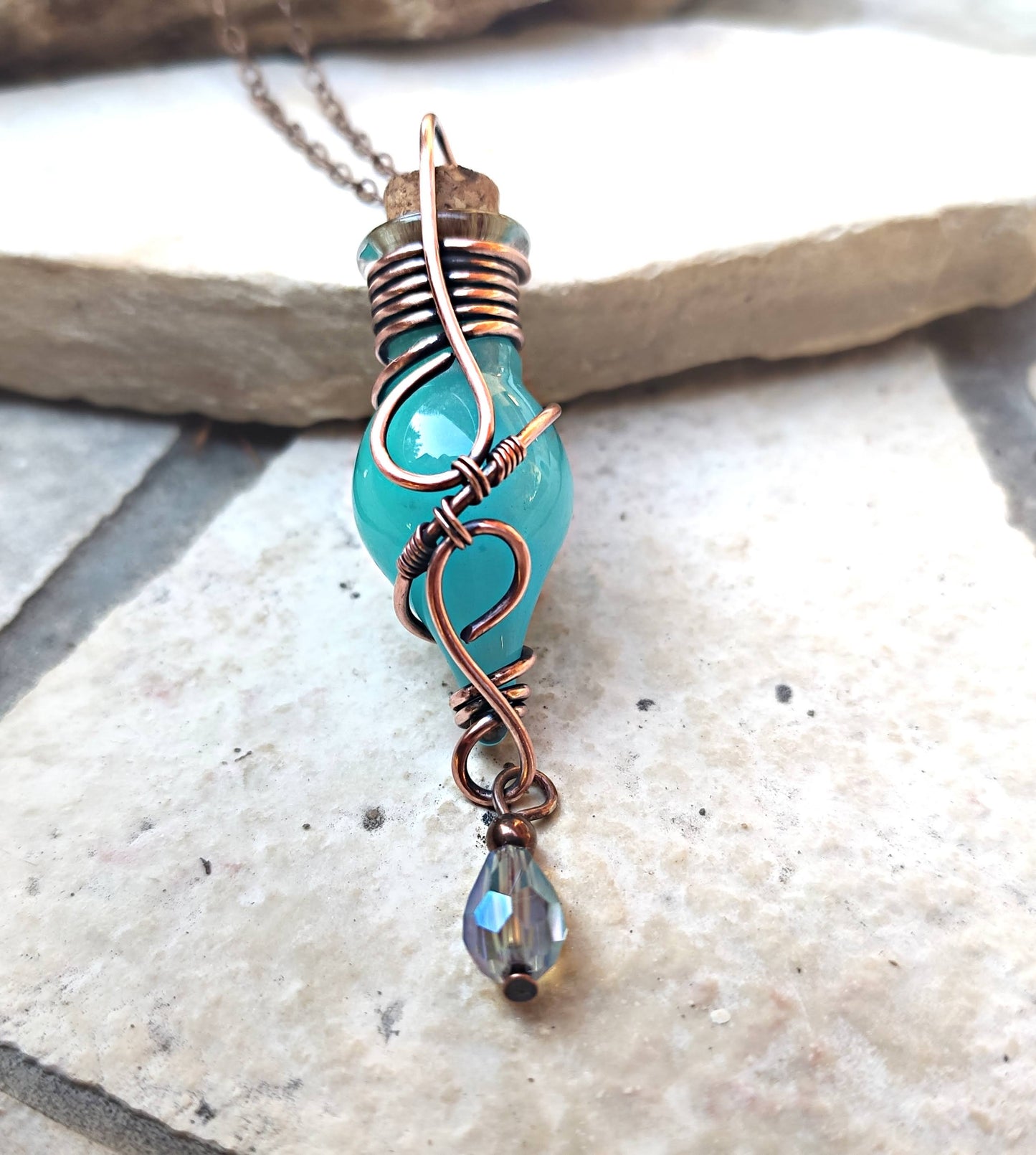 handmade magic green potion bottle necklace fantasy jewelry for RPG and LARP