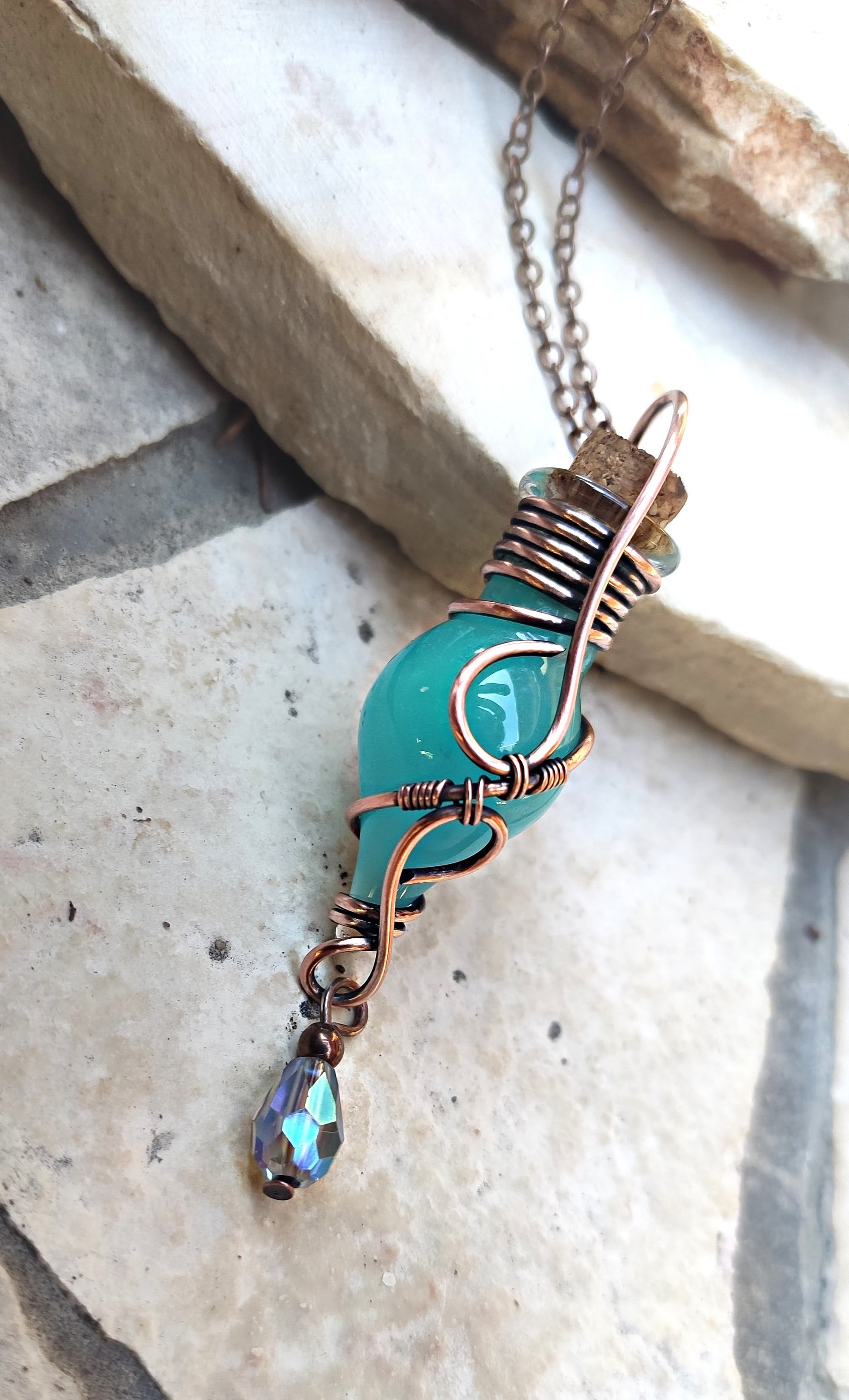 mystical green potion bottle necklace fantasy handmade magical pendant