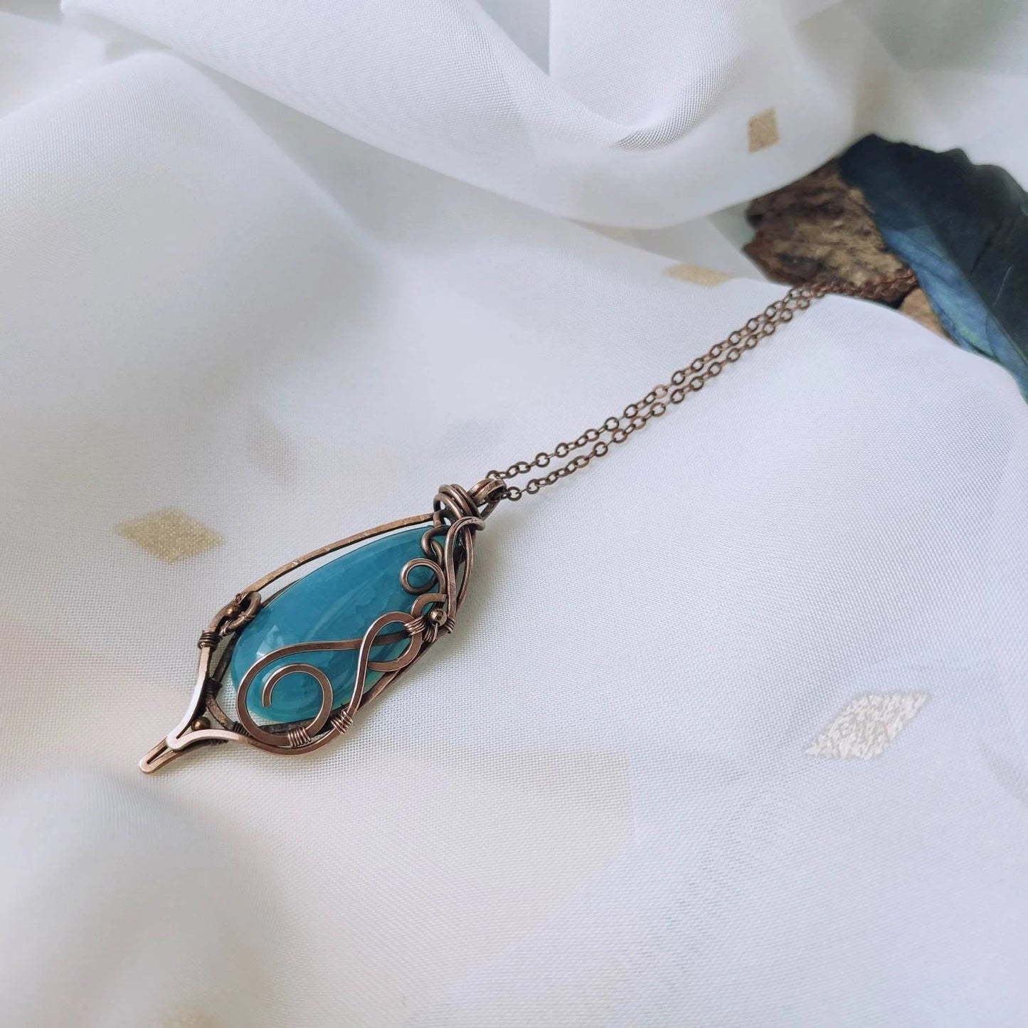 Natural blue agate crystal necklace handcrafted artisan jewelry