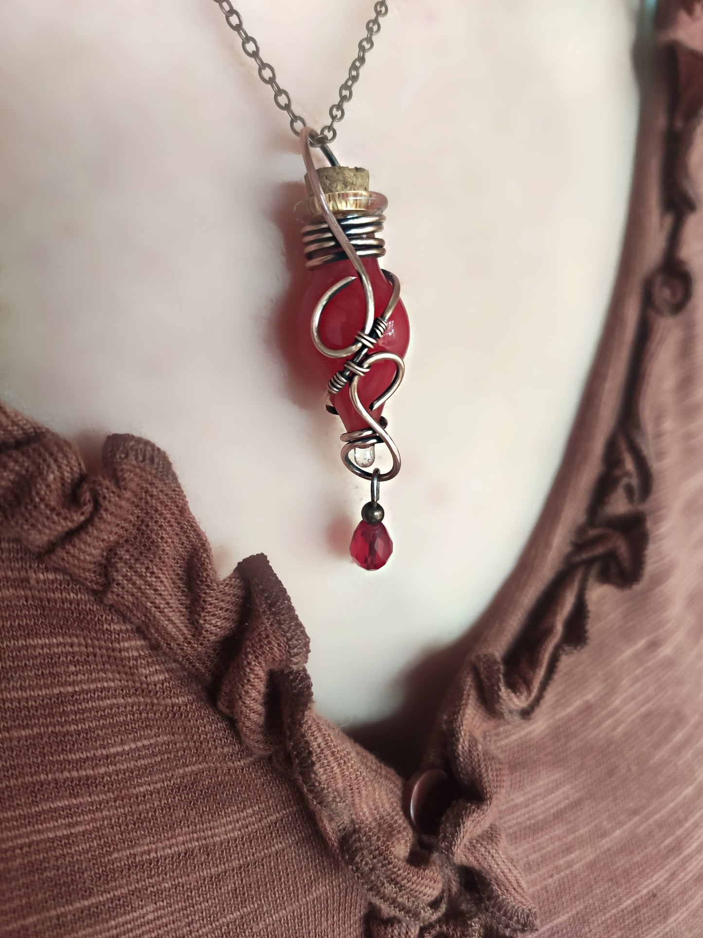 fantasy red potion bottle necklace magical vial pendant for RPG and LARP healing potion