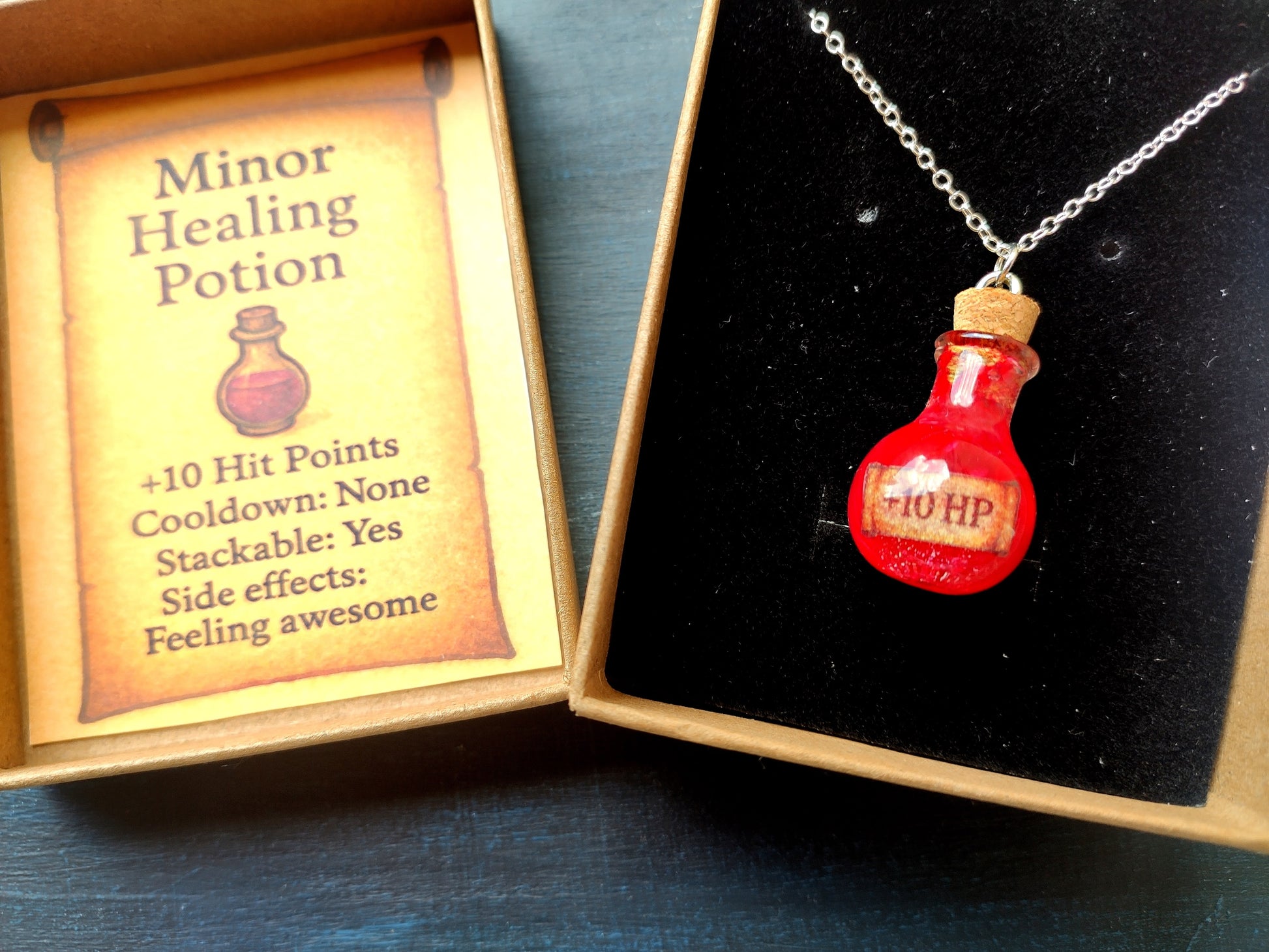 healing potion necklace inspired by RPG and LARP magical jewelry