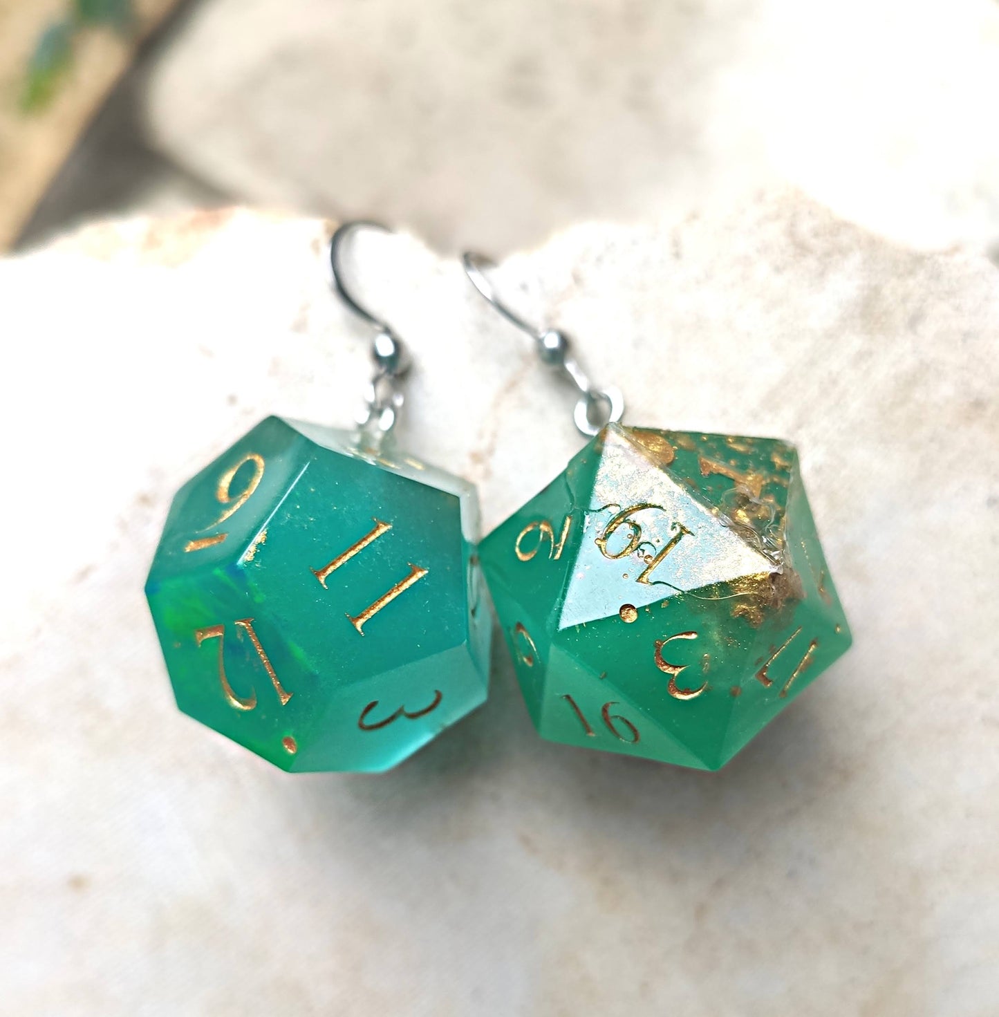 Fantasy dice earrings perfect for tabletop gaming and RPG players