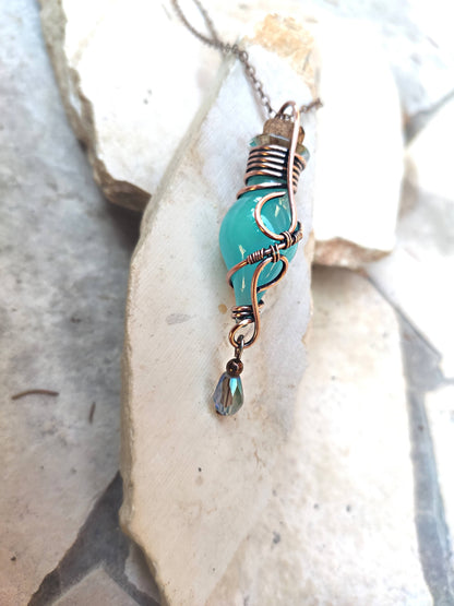 turquoise glass vial pendant fantasy necklace magical jewelry