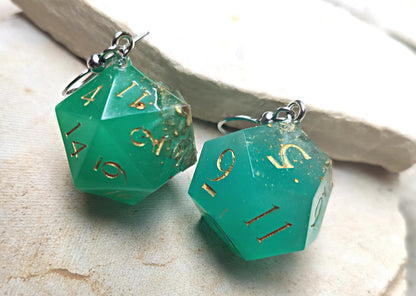 Unique fantasy dice jewelry earrings, perfect for gamers and magic lovers