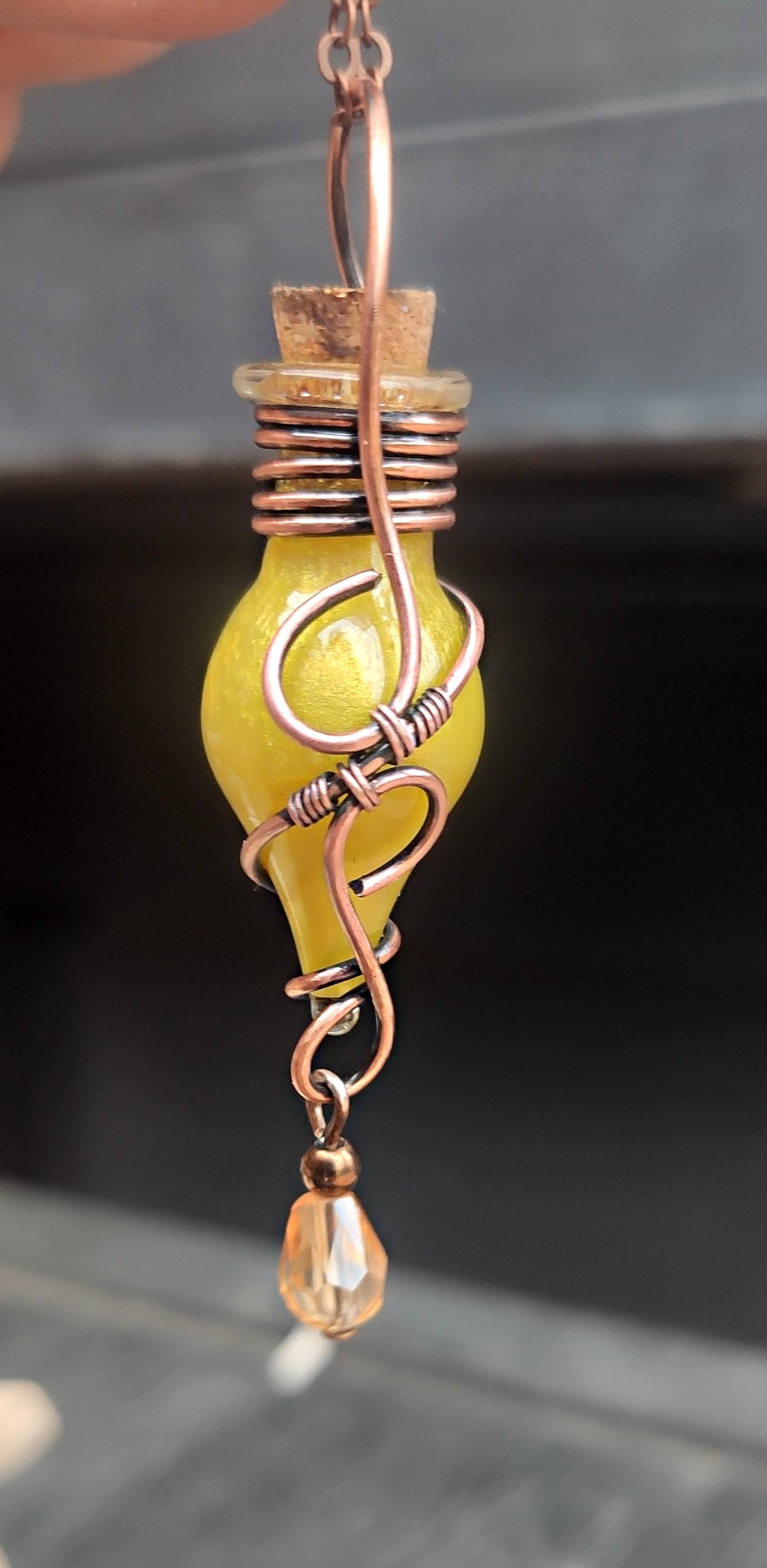 yellow potion bottle necklace with crystal handmade magical vial jewelry for fantasy lovers